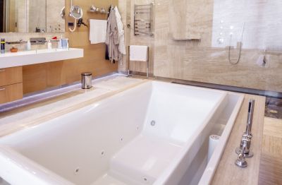 Finished Bathroom with Modern Bathtub